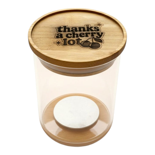 Glazen potje met deksel "thanks a cherry lot"