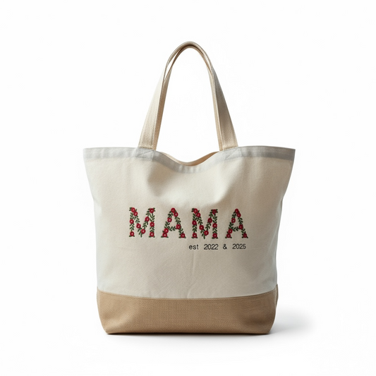 Jute totebag bloemenmotief