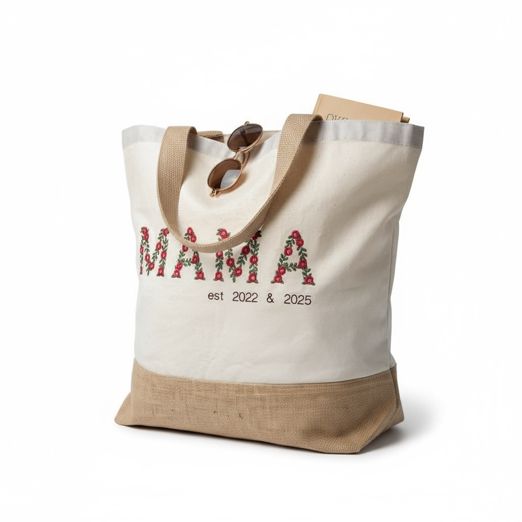 Jute totebag bloemenmotief