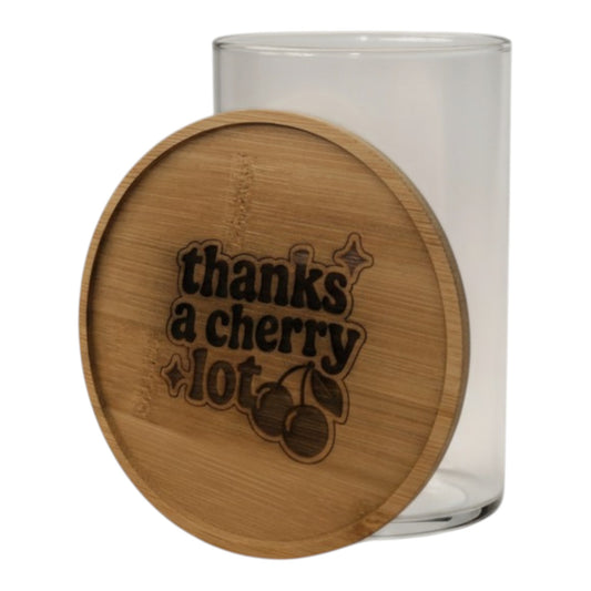 Glazen potje met deksel "thanks a cherry lot"